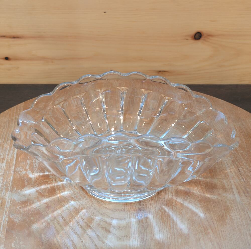 Vintage Clear Pressed Glass Banana Boat Serving Bowl - Scalloped - 8.5"